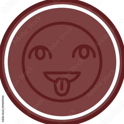 emoji Tongue Out Vector Line Double Circle Maroon