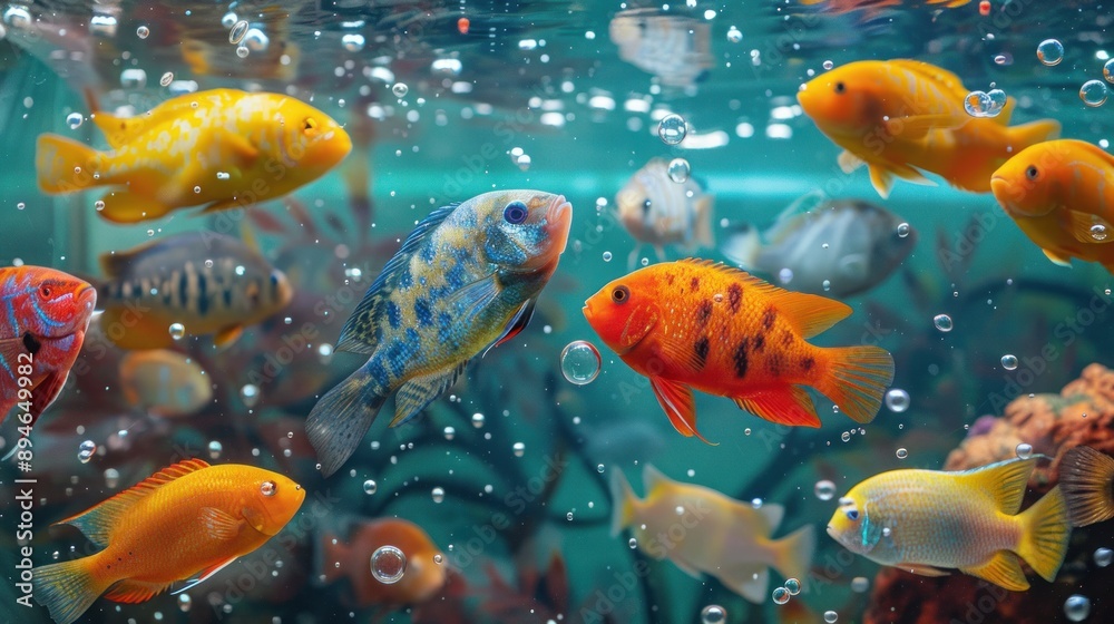 Colorful Fish Swimming in a Fish Tank