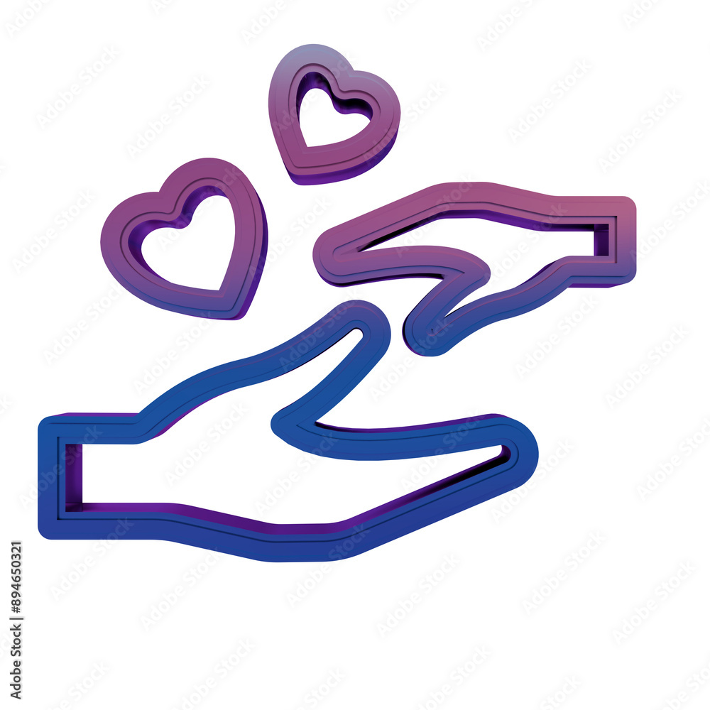 3D Neon Retro Icon - hands with heart 3D Neon Retro Icon - hands with heart