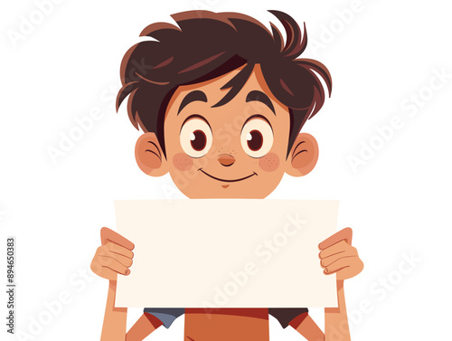 cute little boy with paper isolated icon vector illustration design