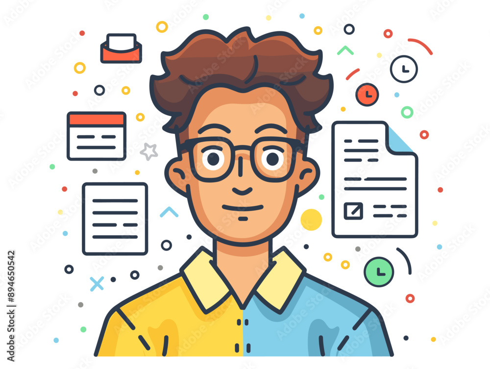 Vector illustration of a young man with glasses. Flat design style Vector illustration of a young man with glasses. Flat design style