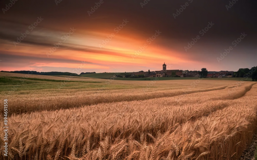 Wheat sunset. Scenic country landscape with wheat field at sunset. Wheat sunset. Scenic country landscape with wheat field at sunset.