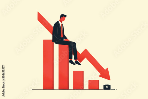 Confused and sad Businessman Analyzing Declining Sales Graph