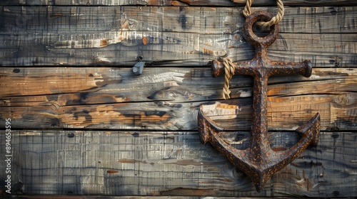 An anchor placed on a wooden background, evoking a nautical or maritime theme.