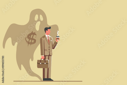 illustration of a businessman standing overshadowed by sales and financial turnover