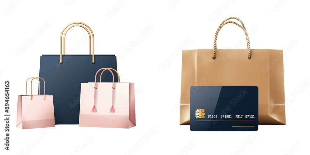 Stylish shopping bags with a credit card, perfect for retail and fashion themed projects. Stylish shopping bags with a credit card, perfect for retail and fashion themed projects.