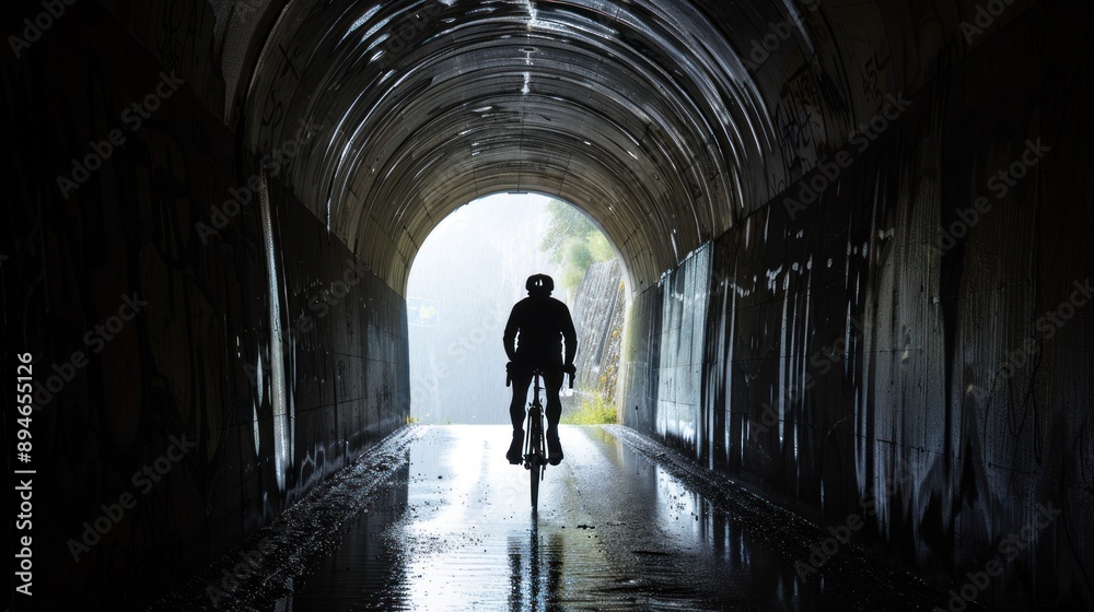 Silhouetted Cyclist Emerging from a Tunnel Silhouetted Cyclist Emerging from a Tunnel