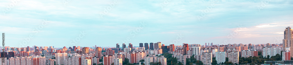 Panorama of a big city, bright blue sky. A place to copy the space. Panorama of a big city, bright blue sky. A place to copy the space.