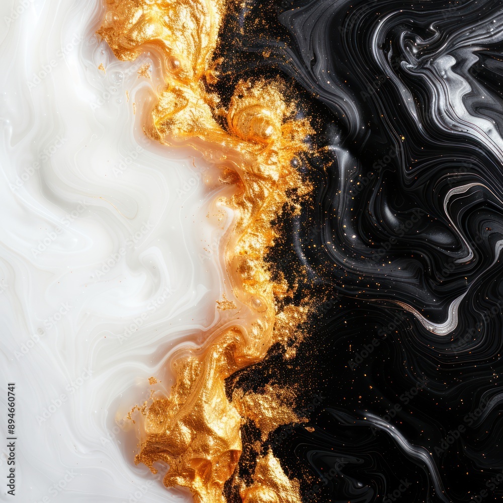Abstract art, gold and black marble, watercolor effect, copy space, opulent theme, vibrant, Composite, art exhibition hall