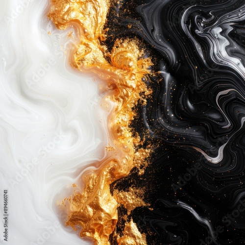 Obraz na płótnie Abstract art, gold and black marble, watercolor effect, copy space, opulent theme, vibrant, Composite, art exhibition hall w salonie