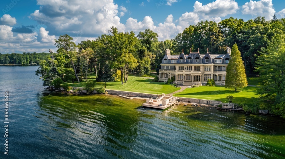 Fototapeta premium A grand lakeside estate with a classical design