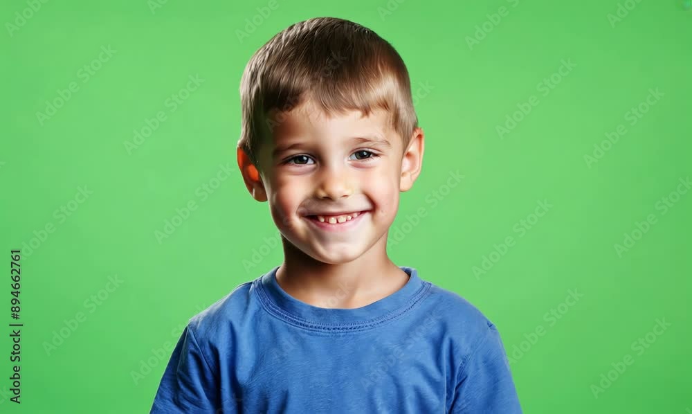 Portrait of a smiling little boy on a green background in studio Portrait of a smiling little boy on a green background in studio