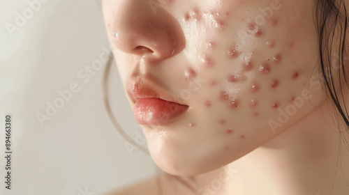 Gluconolactone Gently Exfoliating and Treating Acne on South Korean Woman’s Face, Clear Skin Revealed photo