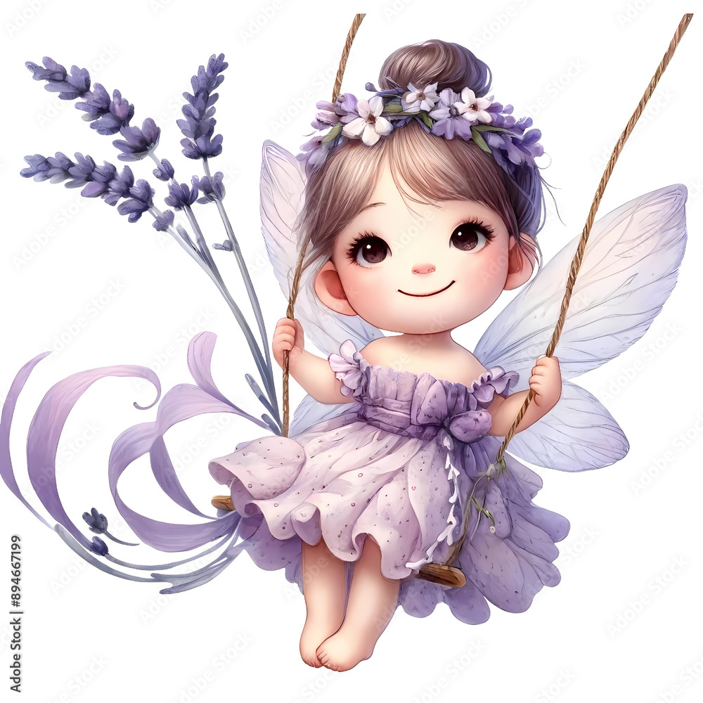 Fototapeta premium Cute Lavender Fairy with Flowers Clipart, Flower Fairy Illustration