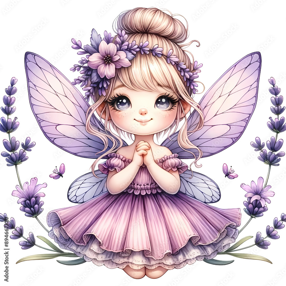 Cute Lavender Fairy with Flowers Clipart, Flower Fairy Illustration Cute Lavender Fairy with Flowers Clipart, Flower Fairy Illustration