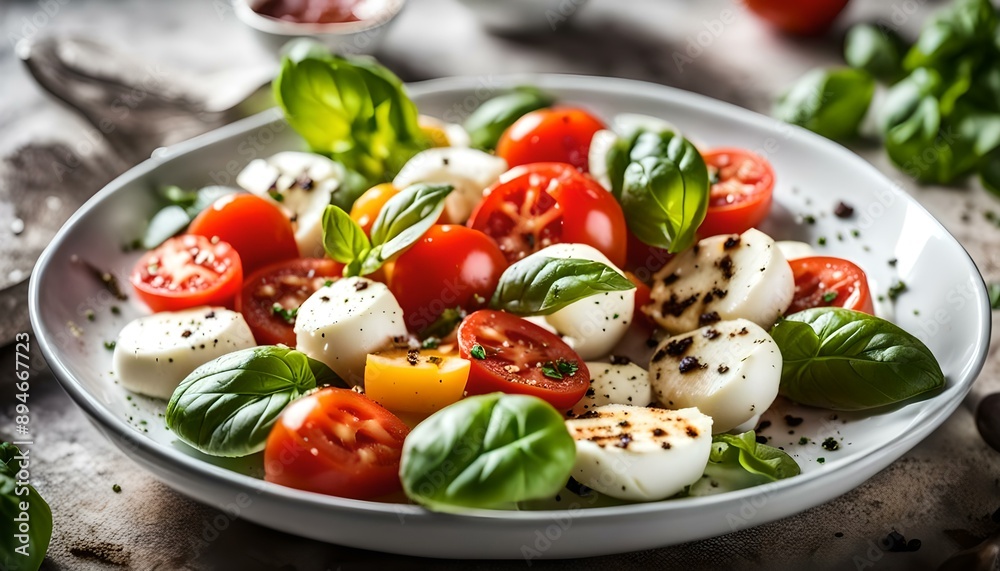 Organic Healthy Caprese Salad with Mozzarella Tomato and Basil
Organic Healthy Caprese Salad with Mozzarella Tomato and Basil