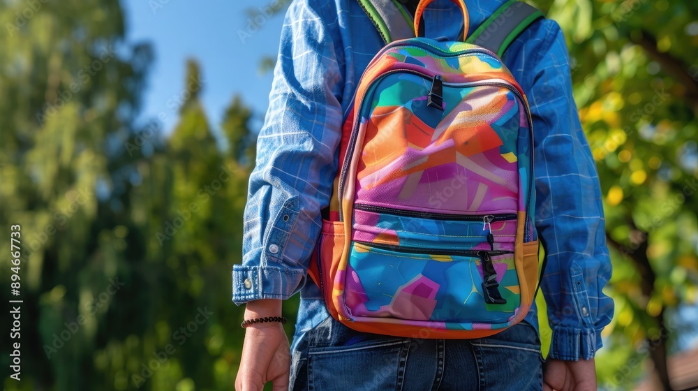 A student holding a backpack, ready for their first day of school. A student holding a backpack, ready for their first day of school.