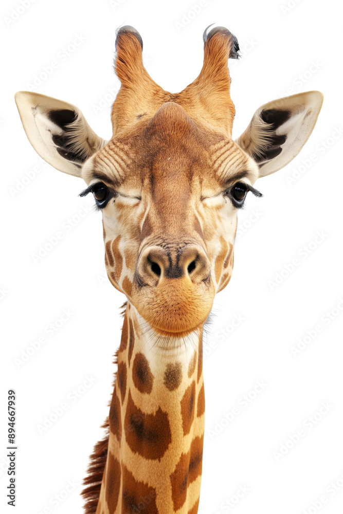Fototapeta premium Close up head shot an Giraffe isolated on transparent background