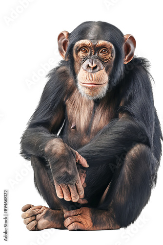 Young Chimpanzee sitting in front of transparent background