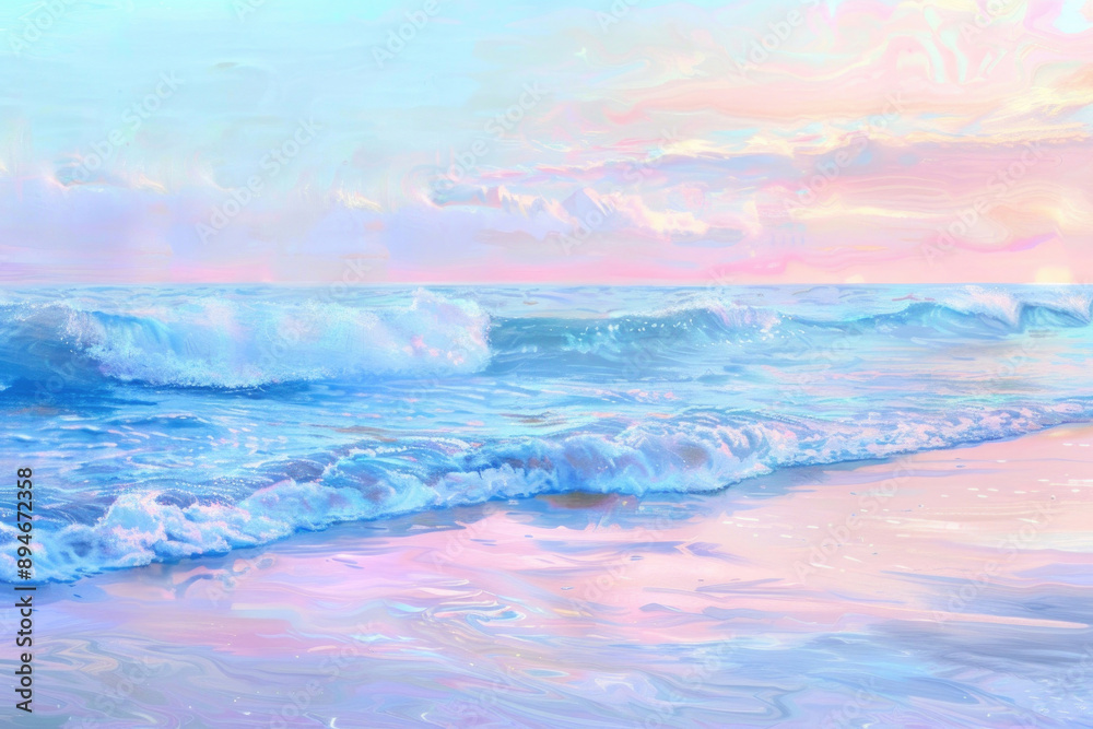 A pastel-toned seaside with soft, gentle waves A pastel-toned seaside with soft, gentle waves