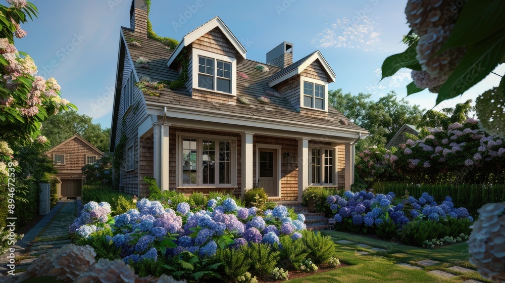 Fototapeta premium A luxury coastal cottage with a Cape Cod design