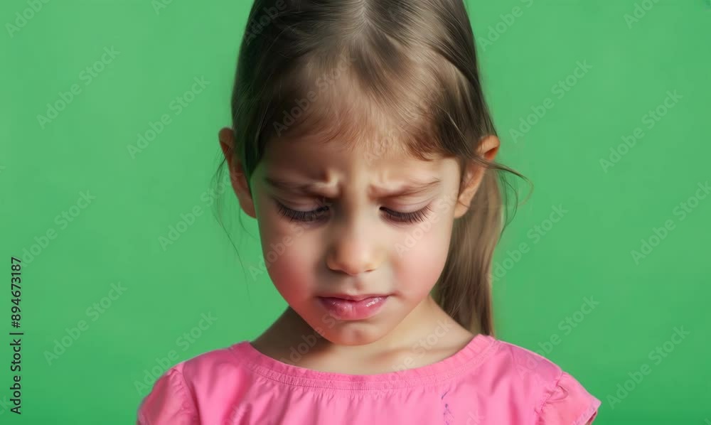 Portrait of a little girl in a pink dress on a green background Portrait of a little girl in a pink dress on a green background