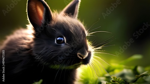 Cute small rabbit black cub, babyrabbit adorable bunny, pet fluffy animals image photo  photo