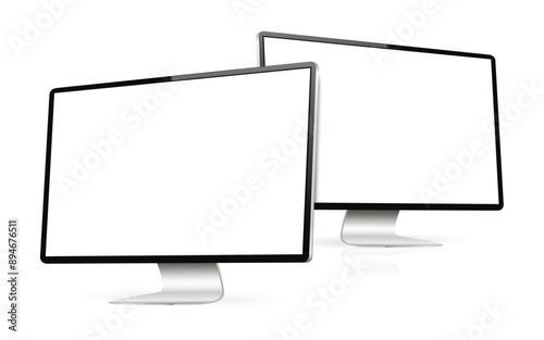 Realistic computer screen mockup. Two computer display with blank screen.
