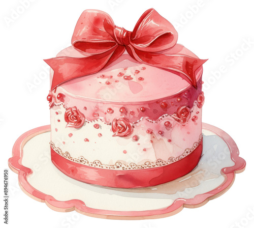 PNG  Elegant pink birthday cake illustration photo