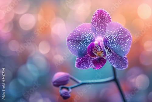 A purple flower with white spots is the main focus of the image