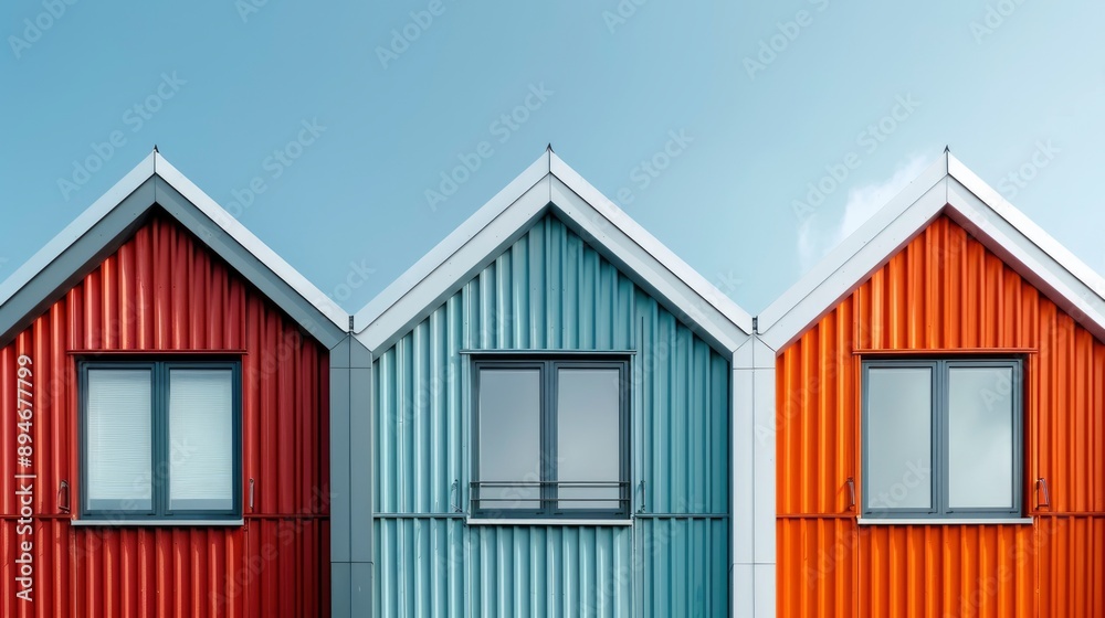 Gray Corrugated Metal Factory Buildings With A Steel Fence On The Rooftop, Modern Industrial Style Gray Corrugated Metal Factory Buildings With A Steel Fence On The Rooftop, Modern Industrial Style