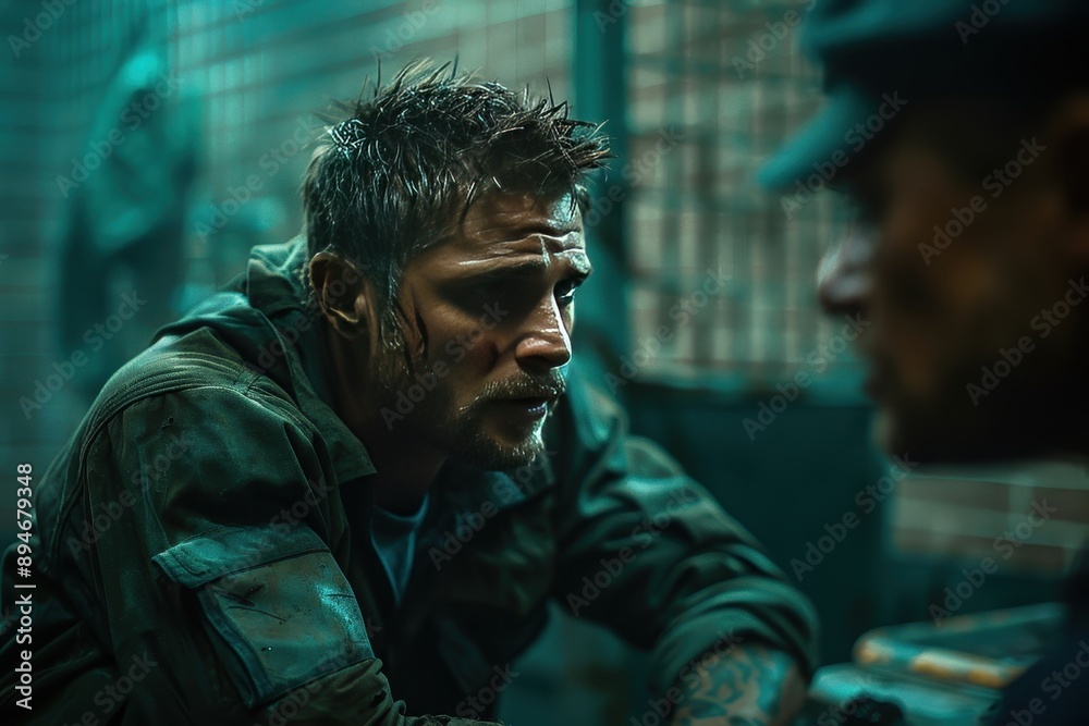 A man with a beard and a mustache is sitting in a dark room