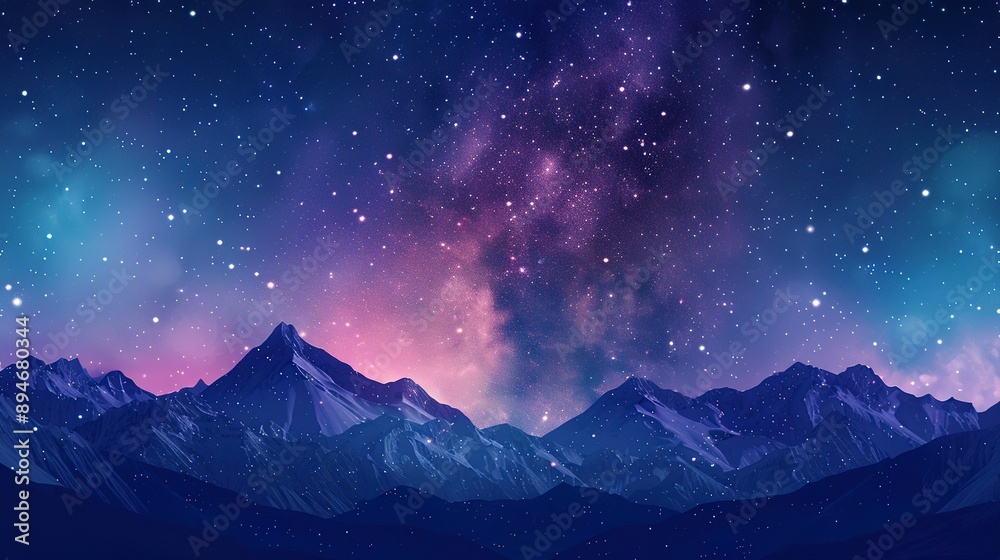 Beautiful starry sky, aurora, snow capped mountains and land background illustration, dreamy galaxy, night sky abstract poster webpage design Beautiful starry sky, aurora, snow capped mountains and land background illustration, dreamy galaxy, night sky abstract poster webpage design