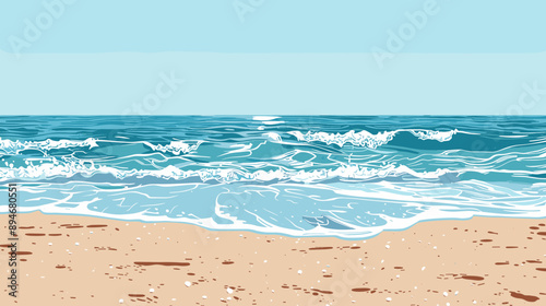 Seascape with beach and sea. Cartoon vector background sandy beach by the ocean