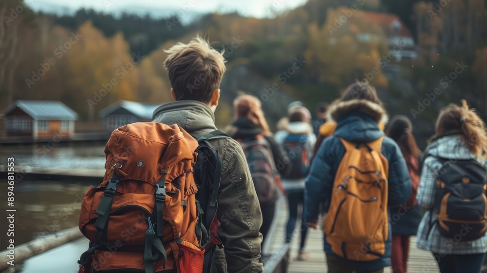 A group of students embarking on a school trip, filled with anticipation for their adventure A group of students embarking on a school trip, filled with anticipation for their adventure