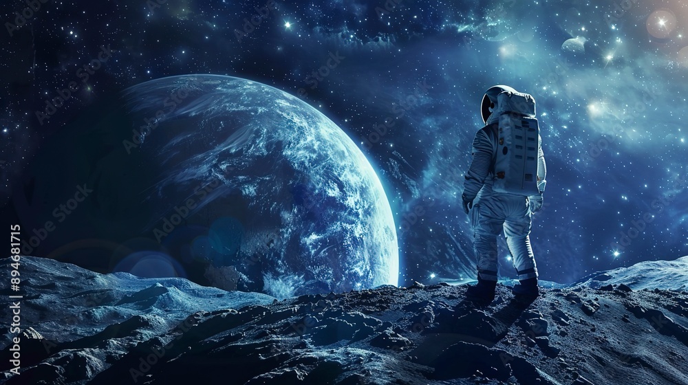 Obraz premium galaxy space floor background illustration universe planets, moon astronaut, rocket satellite galaxy space floor background