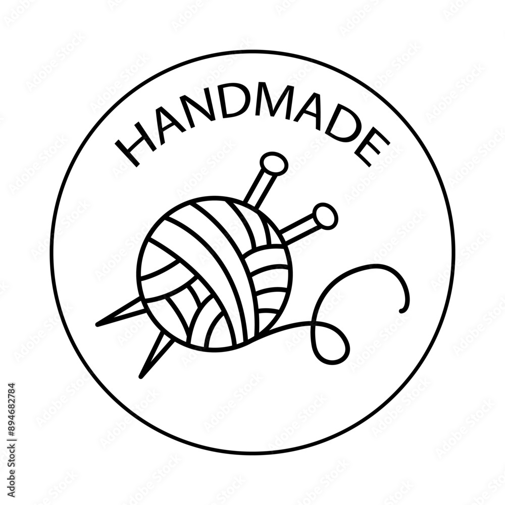 Handmade Yarn Knitting Logo. Knitted Ball Badge
