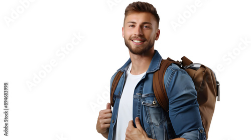 the man with backpack isolated on white background, studio photography, png photo