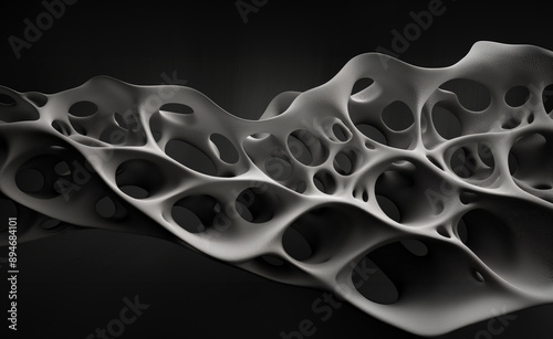 Intricate Black and White Abstract Digital Art with Organic Patterns and Flowing Structures in a Dynamic Composition