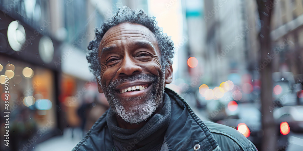 Mature black man in city smile happy face portrait Mature black man in city smile happy face portrait