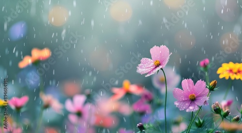 Pink Flowers in the Rain