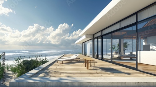 A modern beach house with a minimalist design