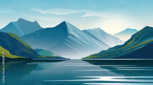 Serene Mountain Landscape with Reflective Lake at Dawn