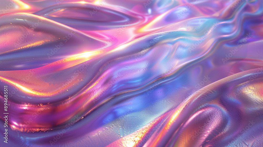 Background with abstract waves. Vibrant holographic chrome gradient. AI generative