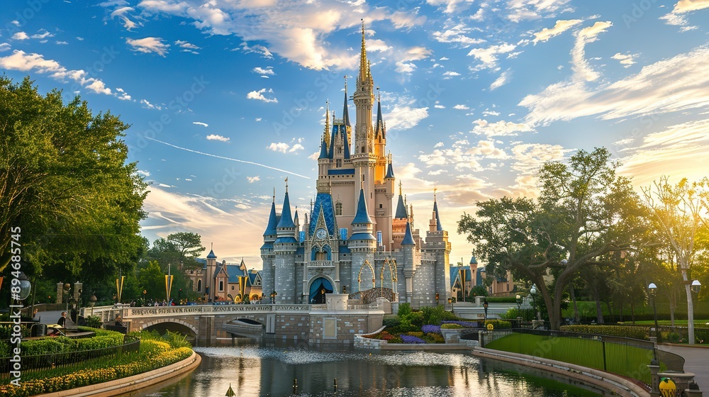 Naklejka premium Magnificent castle in bright daylight surrounded