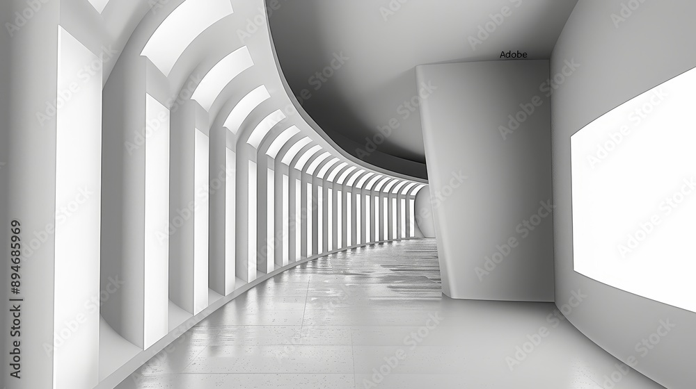 Three-dimensional rendering of a white studio with a white wall, white background, and a white back drop. Three-dimensional rendering of a white studio with a white wall, white background, and a white back drop.