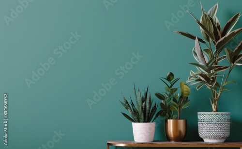 Indoor Plants Against Green Wall