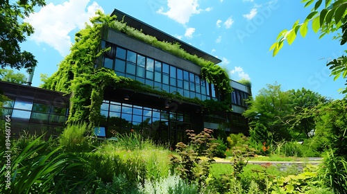 Exterior of an environmental science laboratory surrounded by greenery photo