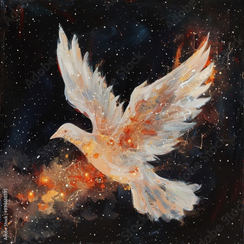 phoenixinspired peace dove majestic white bird with wings of shimmering flame soaring through starry night sky leaving trail of hope