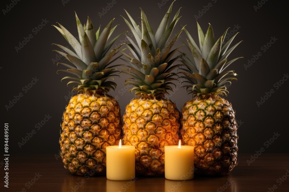Isolated mature pineapples on a white background with copy space, generative IA Isolated mature pineapples on a white background with copy space, generative IA